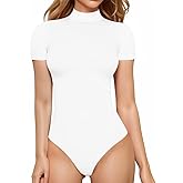 MANGOPOP Women's Mock Turtle Neck Bodysuit Short Sleeve Body Suits Basic T shirts Clothing Tops