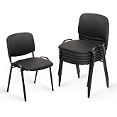 CLATINA Stacking Waiting Room Chairs, PU Leather Armless Office Guest Chair with Metal Frames, Stackable Conference Room Chairs No Wheels for Reception Lobby Side Training School, Black Set of 5
