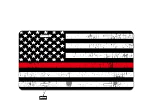 Lefolen American Flag Red Line Front License Plate Covers Grunge Nation USA Flag Support for Firefighters Decorative Car Metal Plates Vanity Tag Aluminum Novelty License Plate 6 X 12 Inch