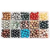 GangGangHao 375pcs 8mm Real Natural Round Stone Beads Smooth Crystals Loose Gemstone Multi Color Mixed DIY for Jewelry Making(8mm,15 Color Mix-S1)