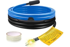 Self-Regulating Deicing Heating Cable for Pipe Frost Protection, Ci-Fotto 6FT Pipe Heat Tape with Built-in Thermostat to Protect Water Pipes, Metal/Plastic House Pipes, Gutters, Troughs (7 W/ft)