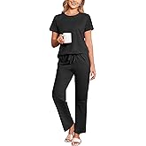 Ekouaer Cotton Pajamas Sets Short Sleeve T-Shirt Top and Long Pants Pj Sets Soft Pjs Sleepwear Loungewear for Women