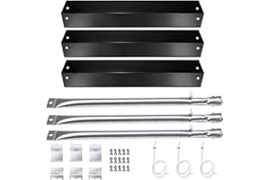 Hisencn Replacement Parts for Chargriller 5050, 3001, 5650, 3008, 3030, 4000, King Griller 5252, Burner Tube, Porcelain Steel Heat Plate Tent, Ignitor for Chargriller 3 Burner Gas Grill