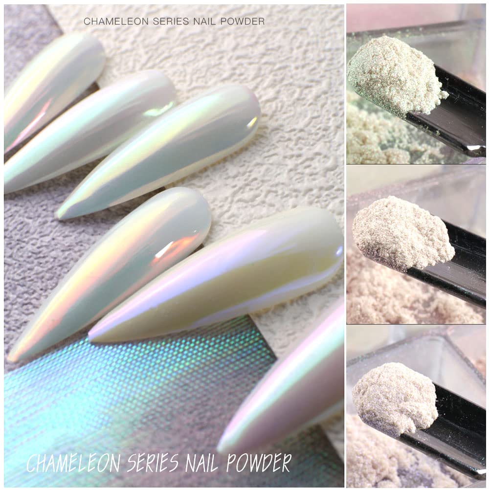 7 Colors White Pearl Chrome Nail Powder - Aurora Metallic Holographic Mirror Effect - Iridescent Shell Glitter Nail Art Pigment for Manicure (White Pearl) - Image 7