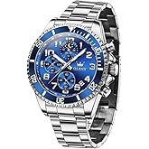 OLEVS Watches for Men Stainless Steel Classic Large Face Casual Dress Watches for Men, Luxury Waterproof Analog Quartz Mens Watch, Fashion Easy to Read Watch Mens, Blue/Black/Gold/Green Dial