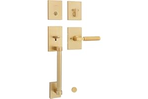 Kwikset Prava Front Door Lock Handle and Deadbolt Set, Entry Handleset Exterior with Interior Reversible Lever, Satin Brass, Pick Resistant SmartKey Rekey Deadbolt Security, with Microban Protection