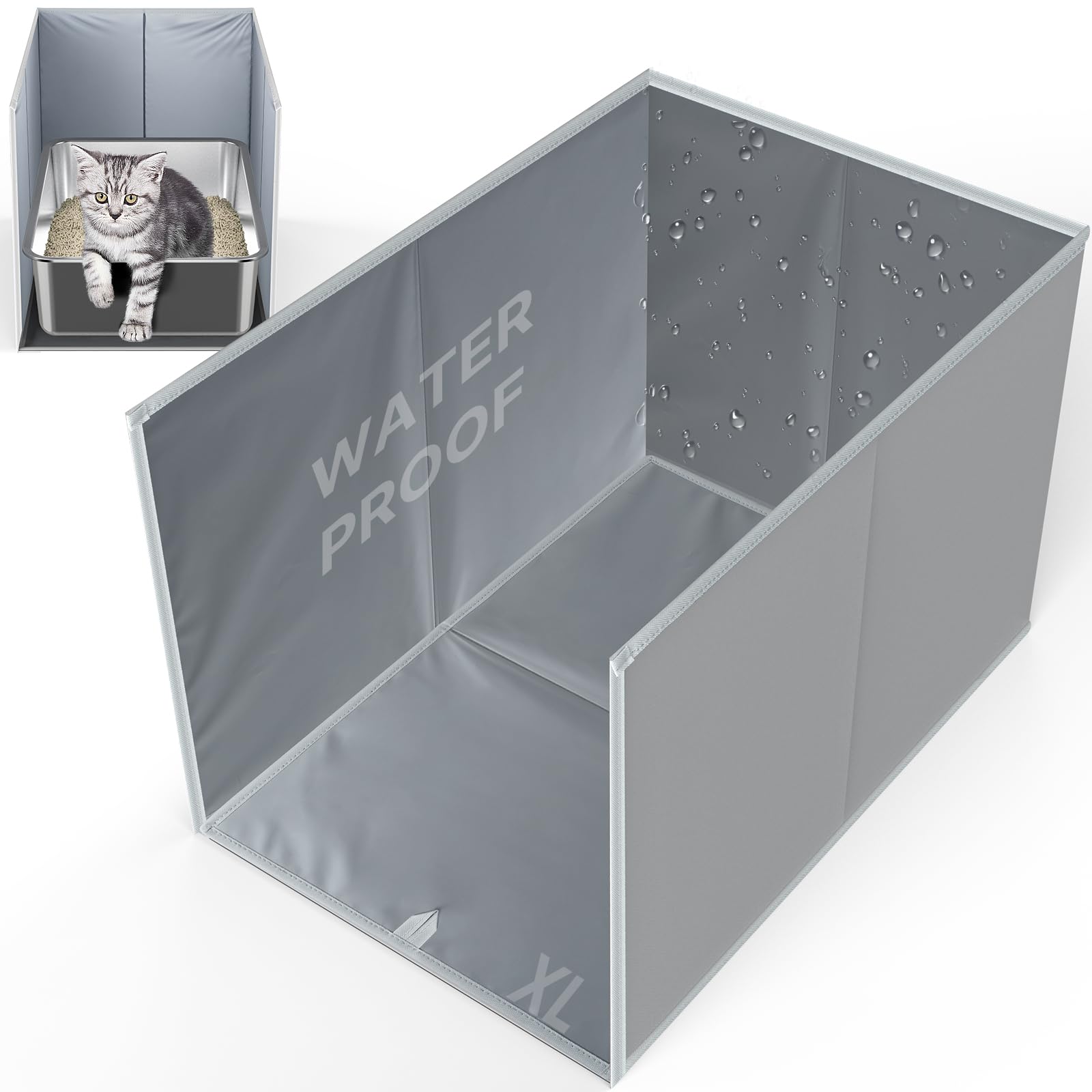 Photo 1 of 28" L × 20" W × 17" H Foldable Cat Litter Box Enclosure, All-in-One Litter Box Splash Guard for Large Litter Pan, High Sided Litter Box Shield with Removable Mat, Easy to Clean, No Mess, Odorless