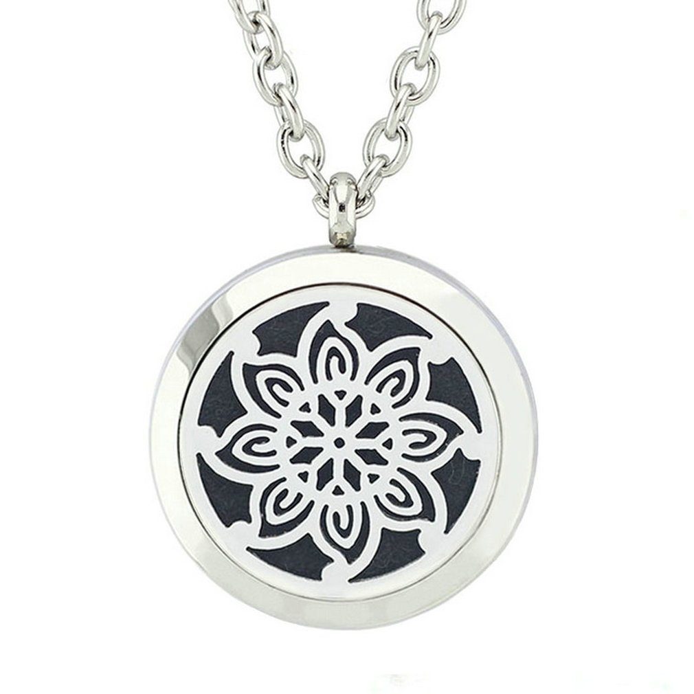 JOYMIAO Flower Pattern Perfume Oil Diffuser Locket Pendant Surgical Stainless Steel Necklace for Women with 8 Shades and Chain
