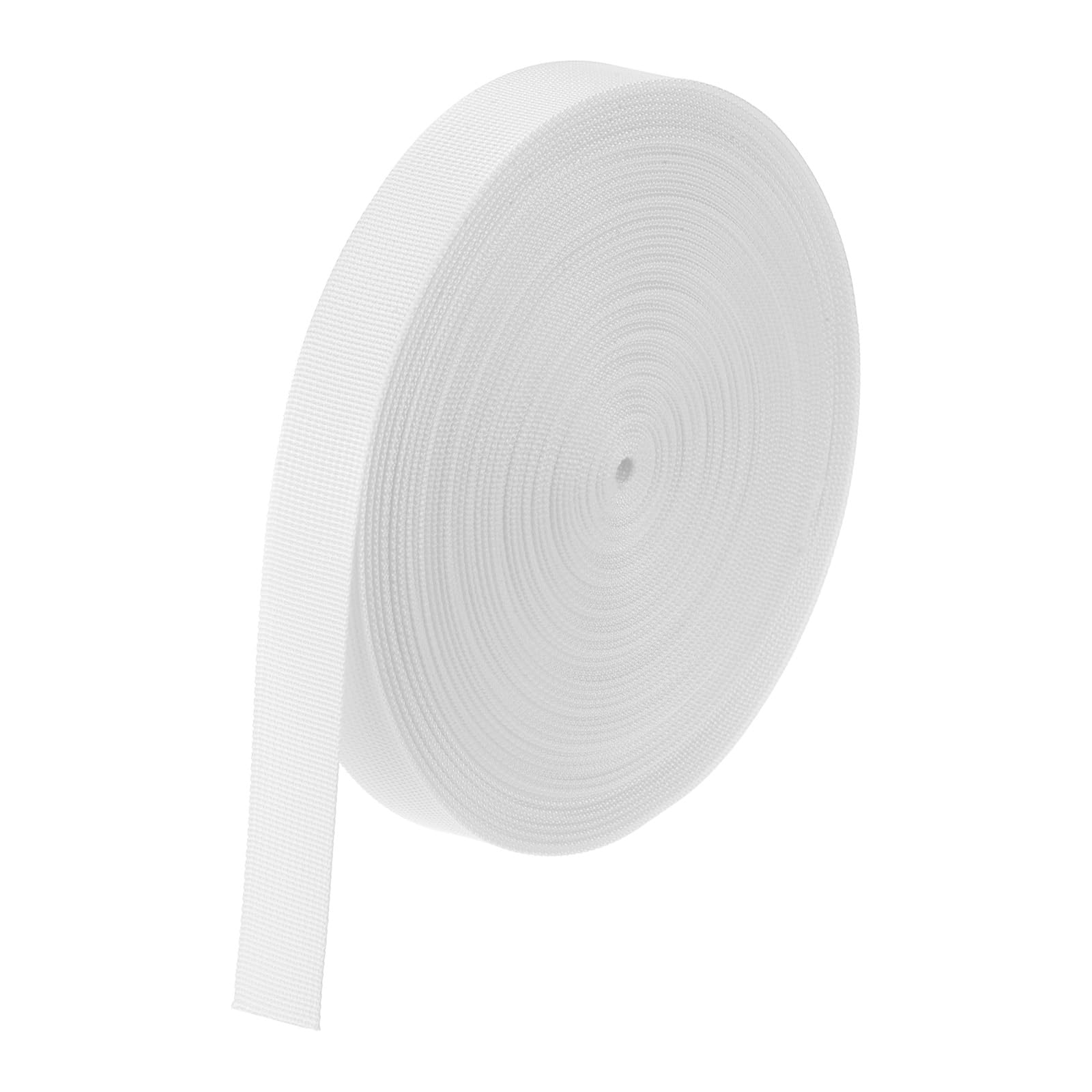 M METERXITY Flat Nylon Webbing Strap 1 Inch Wide 10 Yards Strong Nylon Strapping Upholstery Backpack Straps for Bags/Luggage/Cargo/Repairing/Indoor Outdoor [White, 1.1mm Thk]