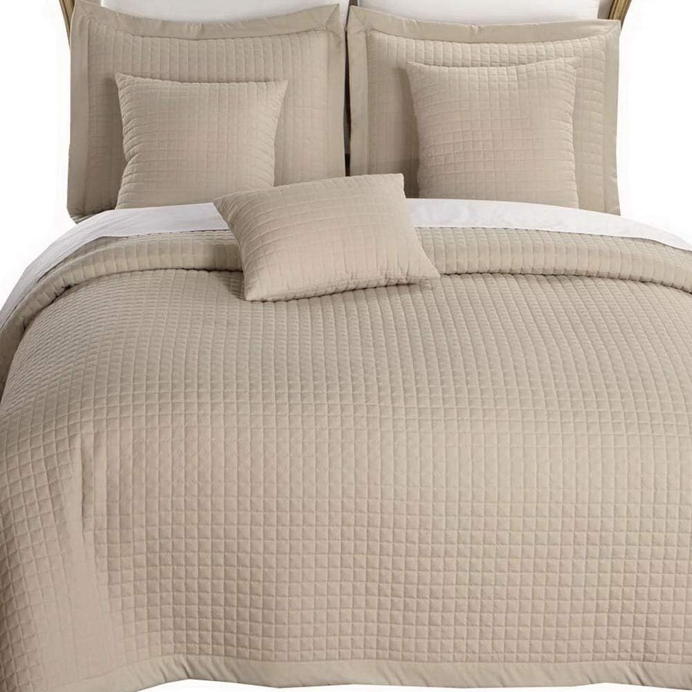 Hotel Style Bedspread Coverlet Quilt Set 6-Piece with Shams - Decorative Pillows - Hypoallergenic Lightweight Reversible Soft Comforter Bed Cover - King/California King Size Linen/Beige