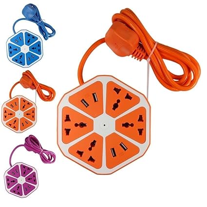 SHOPEE Branded Hexagon Socket Extension Cord Board with 4 USB 2.0Amp Charging Point (Color May Very)