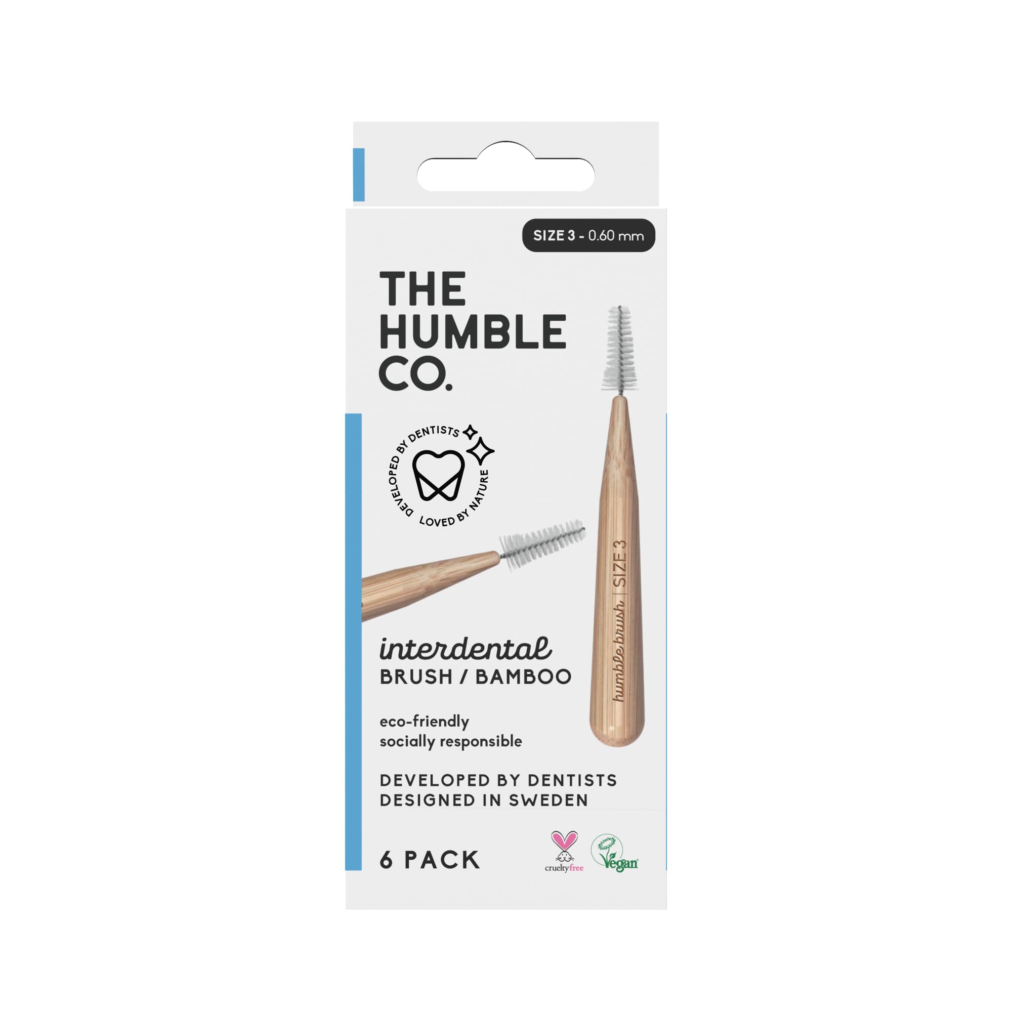 THE HUMBLE CO. - Interdental Brushes - Size 3-0.6 mm - Developed by Dentists - Designed in Sweden - Teeth Cleaning - Vegan & Cruelty-Free - 6p