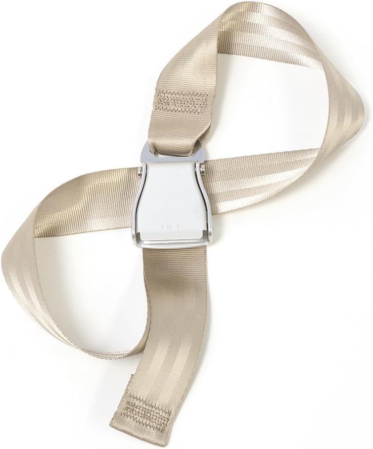 FlyBuckle Airplane Fashion Belt #1 Favorite Unique Seat Belt Buckle Design - Sand Beige. XX-Large Size.