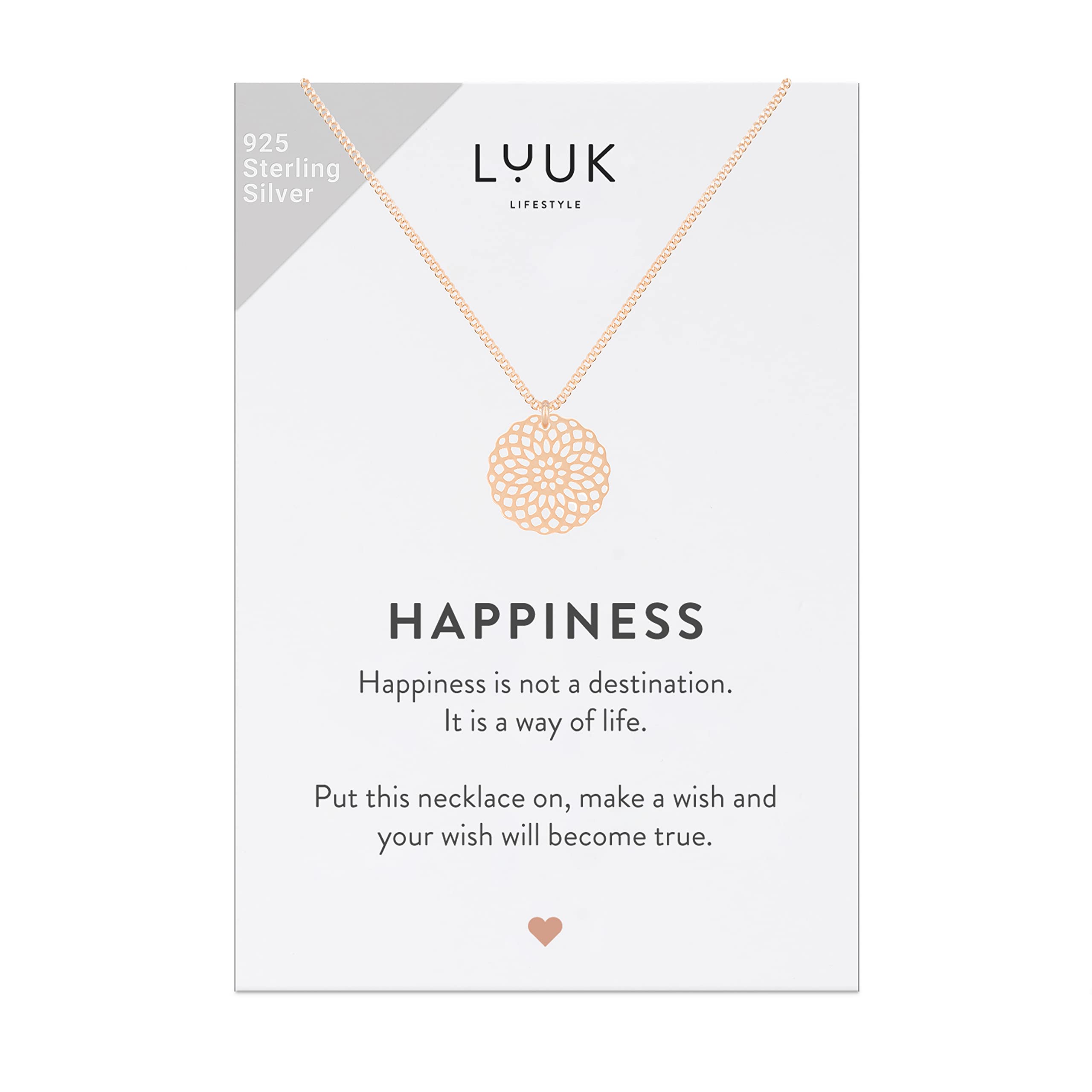 LUUK LIFESTYLE 925 Sterling Silver Pendant Necklace for Women Waterproof 50cm Chain Modern Necklace Gift for Her Rose Gold Flower of Life — image 1