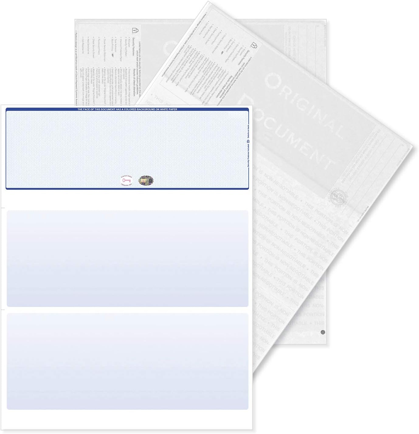Blank Hologram Top Computer Checks, Blank Top Hologram Laser Checks with Perforated Vouchers, Qty. 250 Blue : Office Products