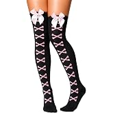 Leegmvse Thigh High Socks for Women 3D Bow Bone Pattern Novelty Cute Over Knee High Socks for Costume Halloween Cosplay Sock