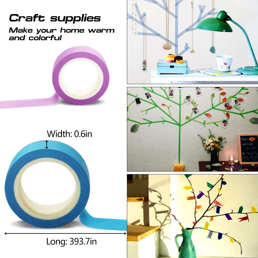 Colored Masking Tape-10 Different 0.6Inch x 10M Rainbow Rolls-DIY Washi Painter Tape for Art,Lab,Labeling,Classroom Decoration,Office & Home Supplies