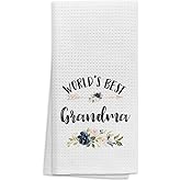 OHSUL Grandma Kitchen Towels,Best Grandma Gifts,World's Best Grandma Floral Kitchen Towels Dish Towels Dishcloth,Mother's Day Birthday Thanksgiving Gifts for Grandma,Grandma Gifts from Grandchildren