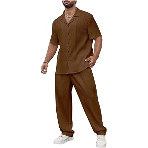 SOLY HUX Men's Plus Size 2 Piece Outfits Casual Summer Shirt and Pants Set | Short Sleeve, Button Down, Beach Vacation Outfit