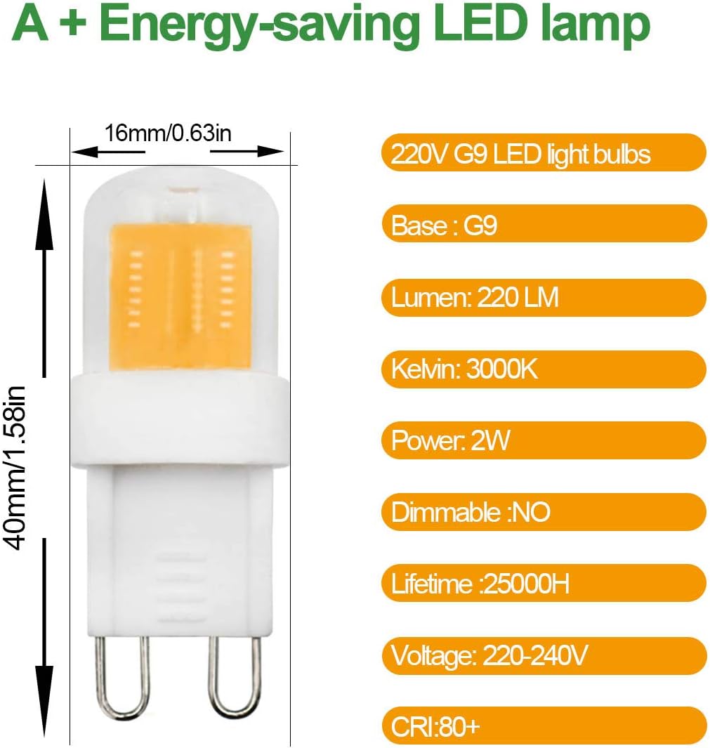 G9 LED Ceramic Base Light Bulbs Small Size 2W Equivalent to 20W 25W 28W Halogen Bulbs Clear Capsule 230V Replacement for Hood Light Ceiling Light Fittings G9 Bi-Pin Base Warm White 3000K (5 Pack) - Image 3
