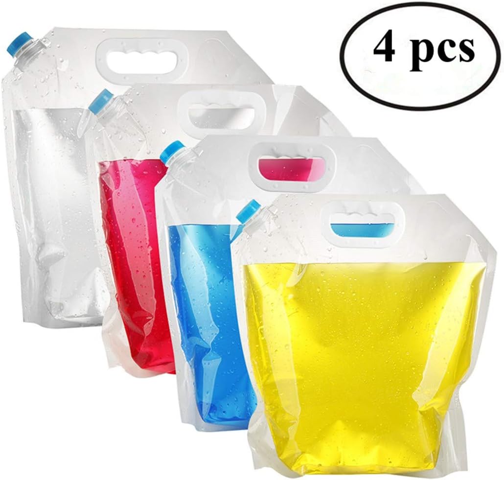 Pack4Life 4 Count Water Storage Container 5 litres Collapsible Water Bag, BPA Free Plastic Water Carrier for Sport Camping Riding Hiking (4 Pack)