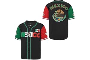 MADJUS Men's #56#1 Mexico Jersey Button Down Short Sleeve Hipster Hip Hop Baseball Jersey