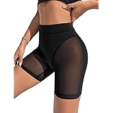 OYOANGLE Women's Sheer Mesh High Waist Biker Shorts Skinny Short Leggings Slip Shorts