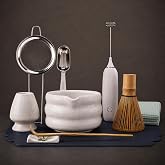 BARISTA EMPEROR&reg; MATCHA WHISK SET PREMIUM 11pcs - Professional Matcha Kit Set with Matcha Bowl, Matcha Whisk, Milk Frother, Spoon, Sifter, Scoop, Stand, Tea Mat, Cloth, Ebook - Matcha Bowl Set