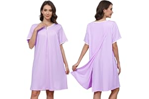 Liokoc Hospital Gowns for Women Open Back Tear Away Snap Post Shoulder Surgery Short Sleeve Soft Cotton Adaptive Clothing