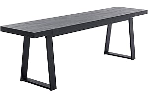 BESTANO Wooden Dining Bench 60” Industrial Table Benches, Seating Chair Rustic Indoor Benches, Mid Century Kitchen Bench with Metal Legs, Black
