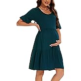 Smallshow Women's Maternity Dress Ruffle Short Sleeve Pregnancy Clothes Summer