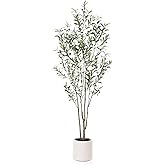 LOMANTO Artificial Olive Trees, 7 ft Tall Fake Olive Trees for Indoor, Faux Olive Silk Tree, Large Olive Plants with White Pl