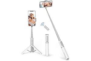 ATUMTEK Selfie Stick Tripod, Extendable 3 in 1 Aluminum Bluetooth Selfie Stick with Wireless Remote and Tripod Stand for iPhone 16/15/14/13/12/11/11 Pro/XS Max/XS/XR/X/8/7, Samsung Smartphones, White