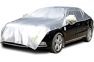 Konnfeir Half Car Cover All Weather Car Body Cover Sunshade Cover Snow Cover Waterproof Snowproof Universal 210D Oxford fabric (Fit Sedan Length 176'' to 193'')