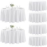 Fokitut 6 Pack Round Tablecloth, 120 Inch, Stain Resistant and Wrinkle Polyester Table Cloth, Fabric Table Cover for Kitchen Dining, Wedding, Party, Holiday Dinner-White