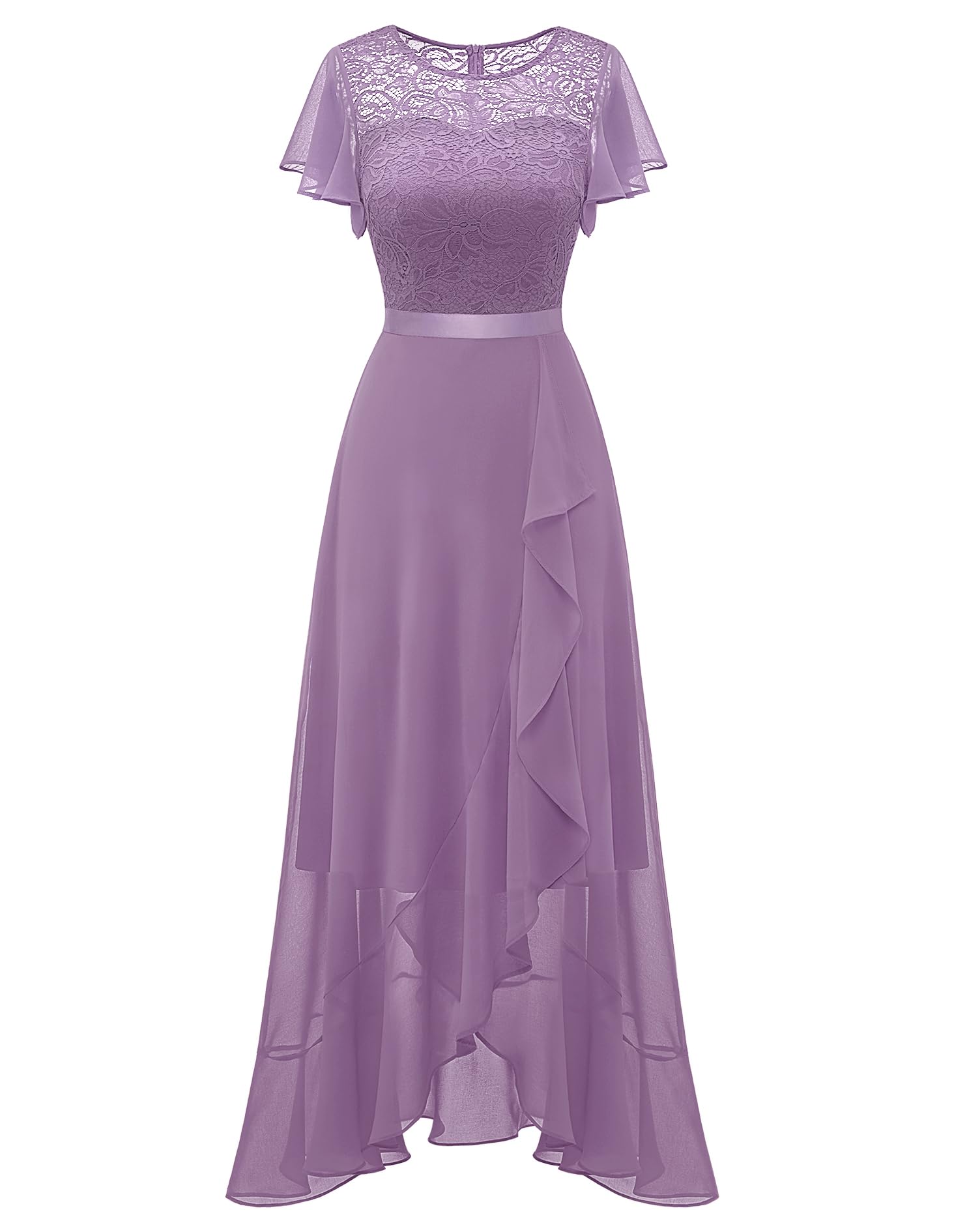 Photo 1 of BeryLove Formal Dresses for Women Wedding Guest Ruffle Short Sleeve Elegant Cocktail Bridesmaid Party Prom Homecoming Dress High Waist Lace Long Evening Gown 51NC Purple XL
