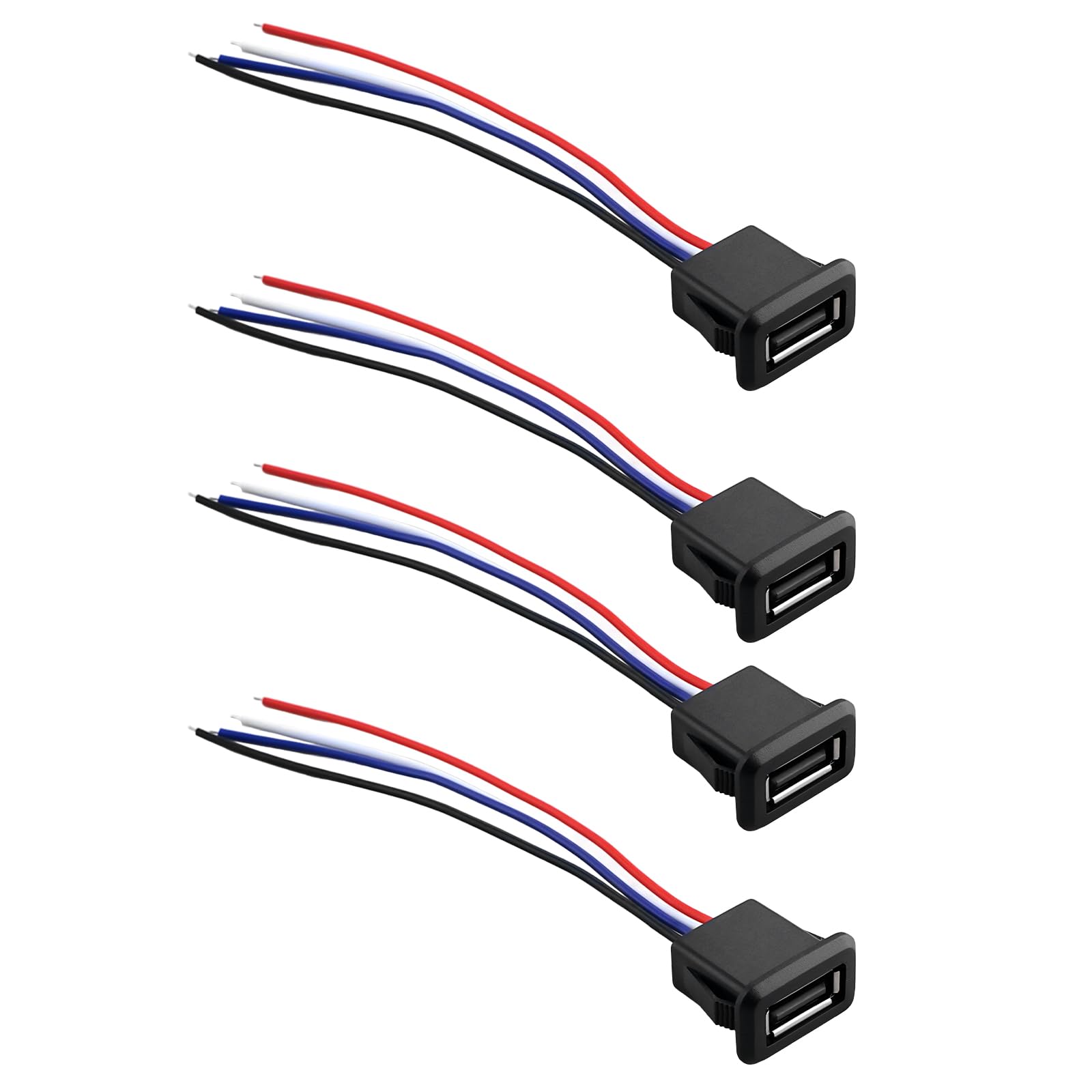 eMagTech 4Pcs Micro USB Socket 4 Wire Soldering Jack USB Socket USB A Socket with 4-Pin Bare Wire Ideal for Digital Devices, Remotes,Communication Products, Home Appliances