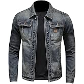 DYYLZYJ Denim Jacket Men Fitted Lightweight Zip Up Fashion Trendy Motorcycle Jean Jackets