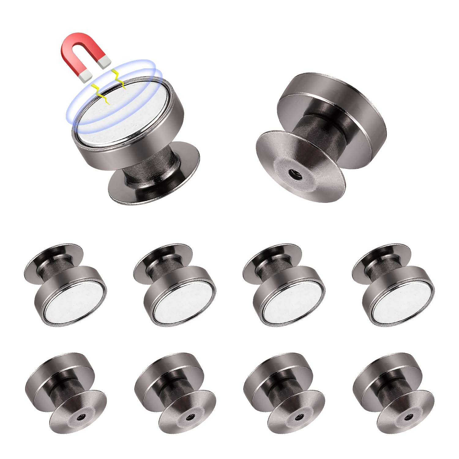 10pcs Dark Gray Magnetic Pin Backs, Metal Enamel Converters Locking Keepers Clasp Gifts