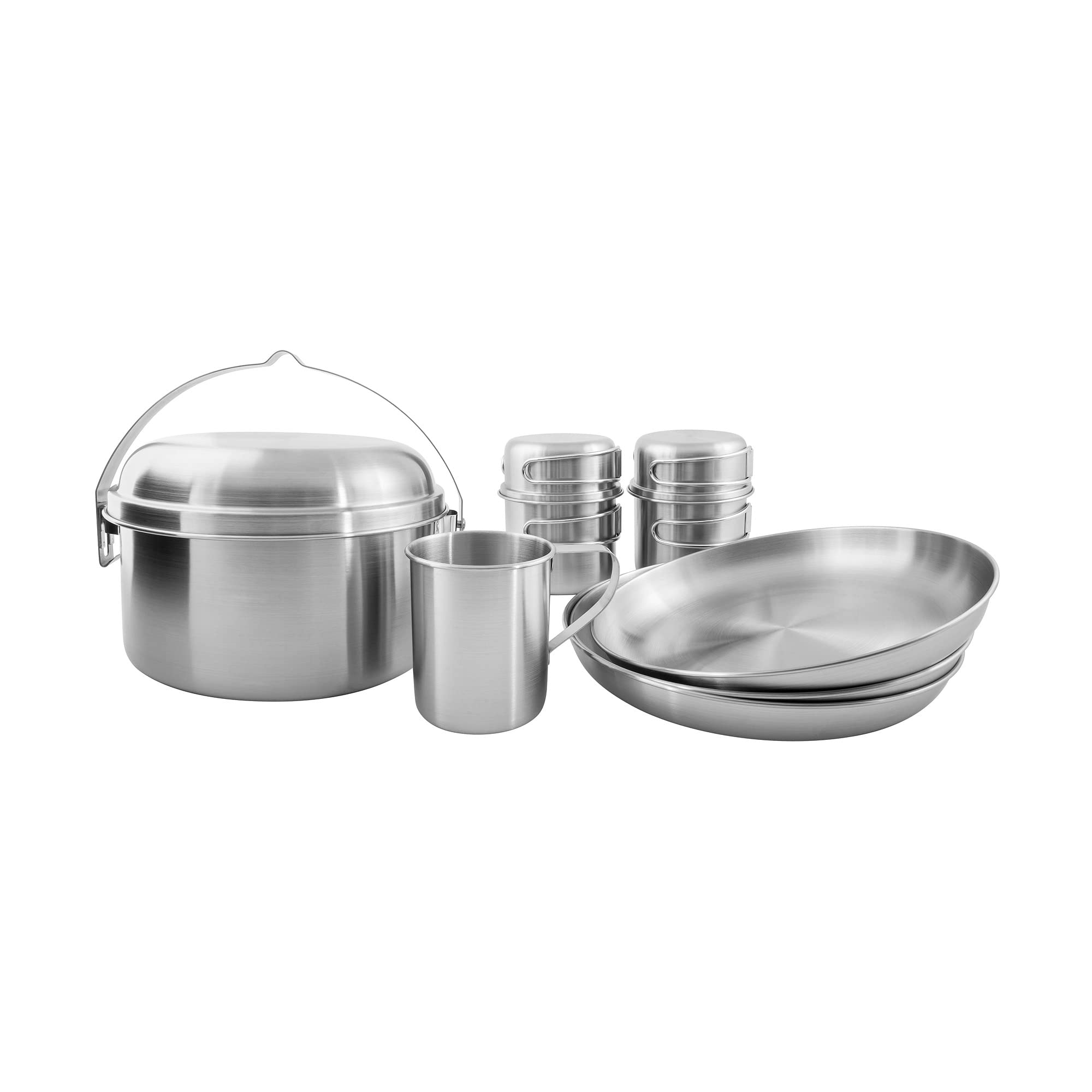 Tatonka Camping Cookware Picnic Set III (10 Pieces) - Stainless Steel Crockery for Picnic to Third - With Pot, Pan, Plates and Cups (Including Lids) - Free from Harmful Substances and Food Safe