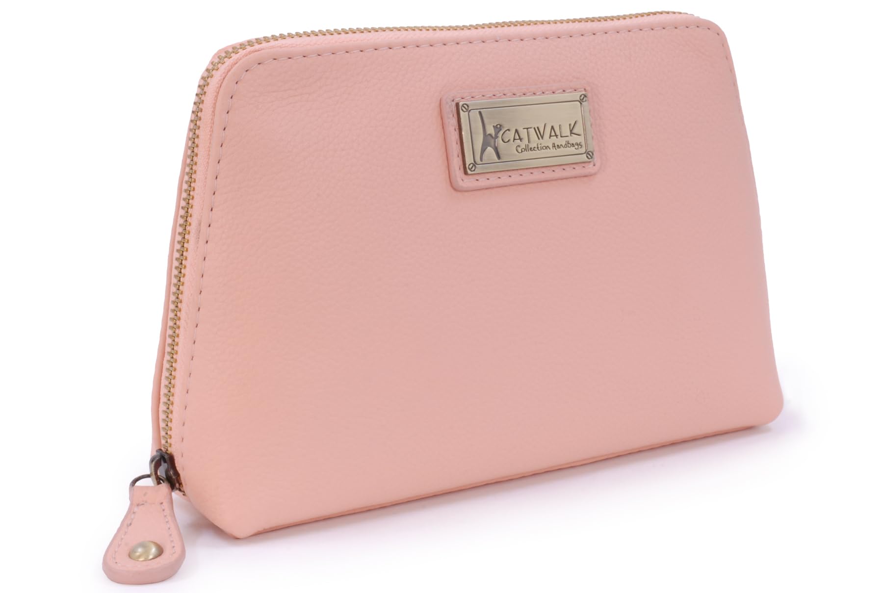 Catwalk Collection Handbags - Women's Leather Cosmetic Bag - Medium Travel Makeup Pouch - Make-Up Case - Emma - Pink