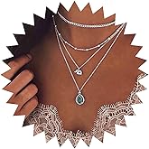 Andelaisi Boho Layered Turquoise Choker Necklace Vintage Elephant Turquoise Necklace Silver Turquoise Elephant Pendant Necklace Multilayered Blue Gemstone Necklace Jewelry for Women