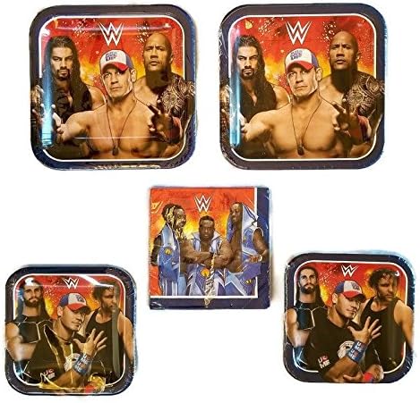 Grand Slammin' WWE Birthday Party Bundle 9" Plates (16) 7" Plates (16) Lunch Napkins (16)