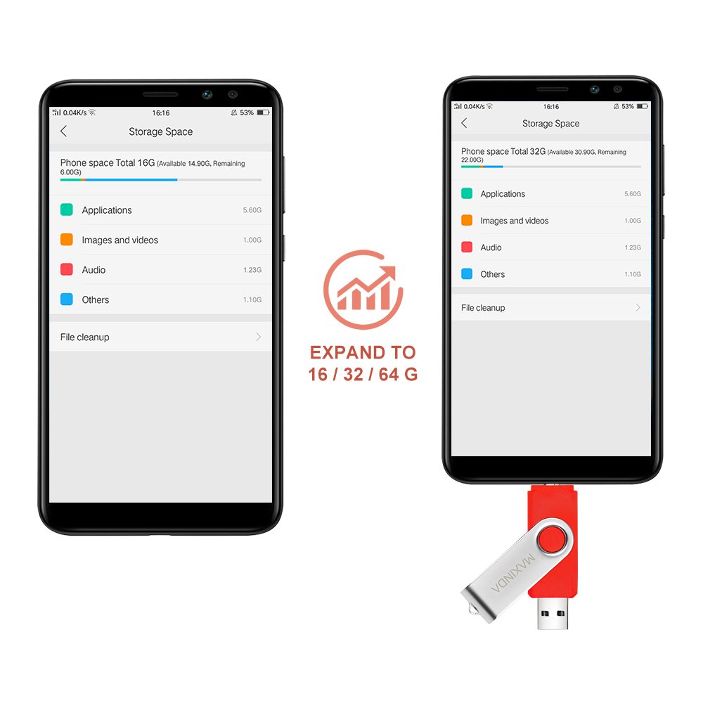 MAXINDA 16GB OTG Telefono Mobile /Tablet PC Trasformazioni Duale Micro USB / USB 2.0 Memoria Unità Flash In Movimento Disco USB (Rosso)