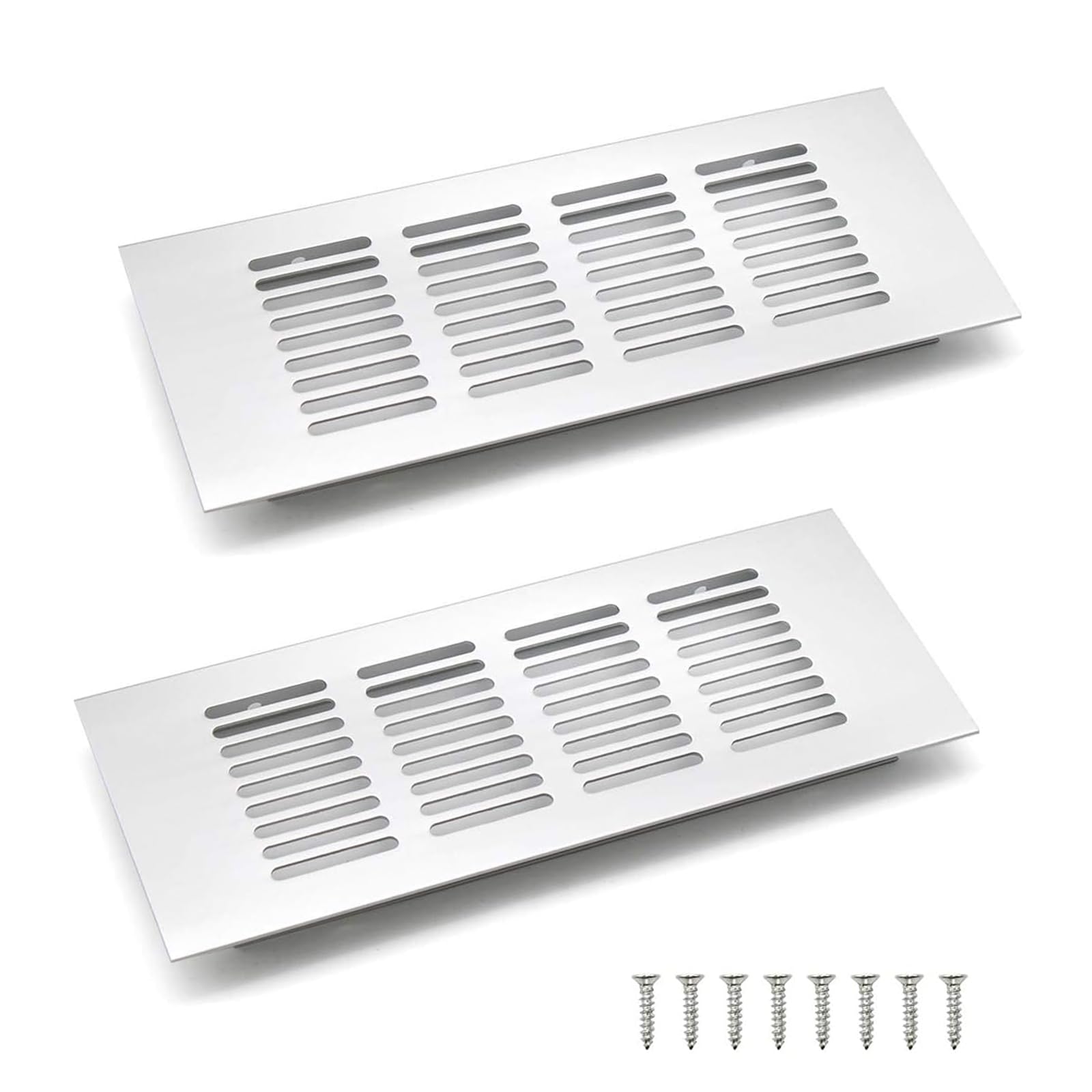 SRJQXH 2 Pcs Ventilation Grill Cover, Long 200 mm Air Vent Covers, Silver Aluminum Cupboard Vents Cover, Can be Used for Cabinets, Wardrobe Ventilation