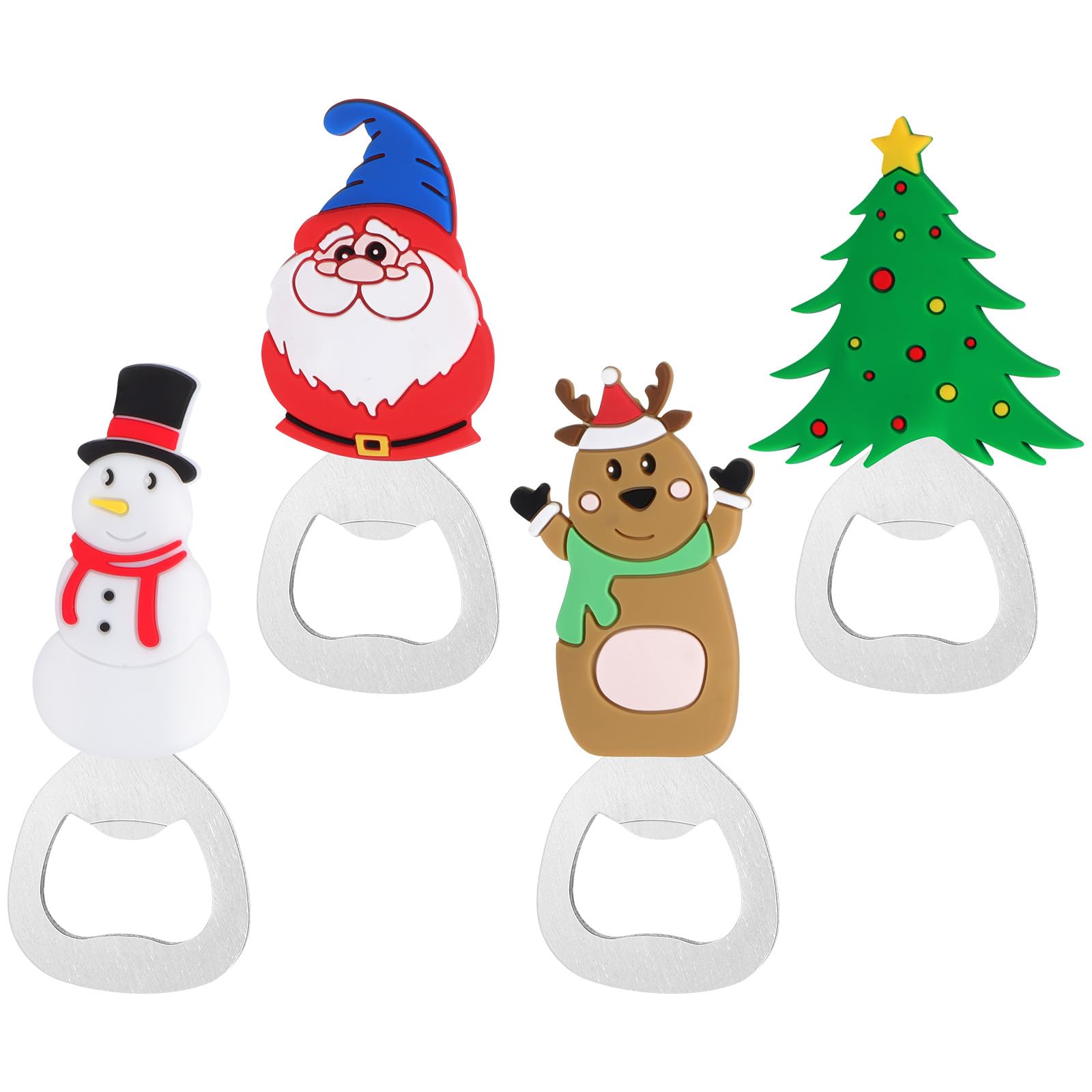 Tofficu 4pcs Christmas Bottle Opener Christmas Xmas Party Bottle Openers Bulk Christmas Beer Openers Metal Opener Xmas Themed Bottle Opener Santa Wine Stopper