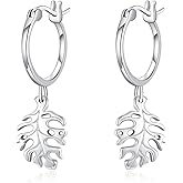 TRISHULA Monstera Leaf Earrings 925 Sterling Silver Monstera Leaves Dangle Hoop Earrings Tropical Plant Earrings Beach Ethnic Summer Jewelry for Women Birthday Gifts