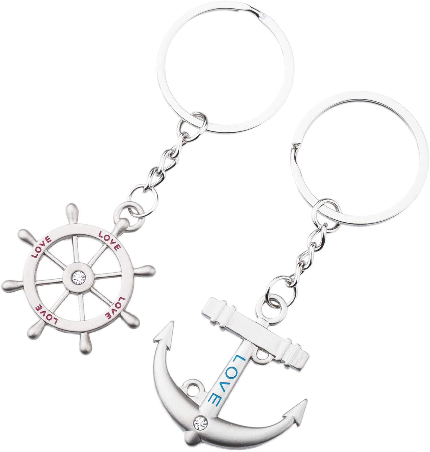 1 Pair of Rudder Anchor Keychain, Rudder Anchor Keychain, Fashion Engraved Love Couple Key Ring Lovers Gift Ring