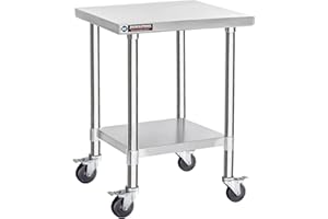 DuraSteel 24x24 NSF Stainless Steel Cart Work Table - Heavy Duty Rolling Food Prep Table - Metal Utility Cart on Wheels Caster, Grill Stand Microwave Outdoor Kitchen Tables Countertop Island Large Top