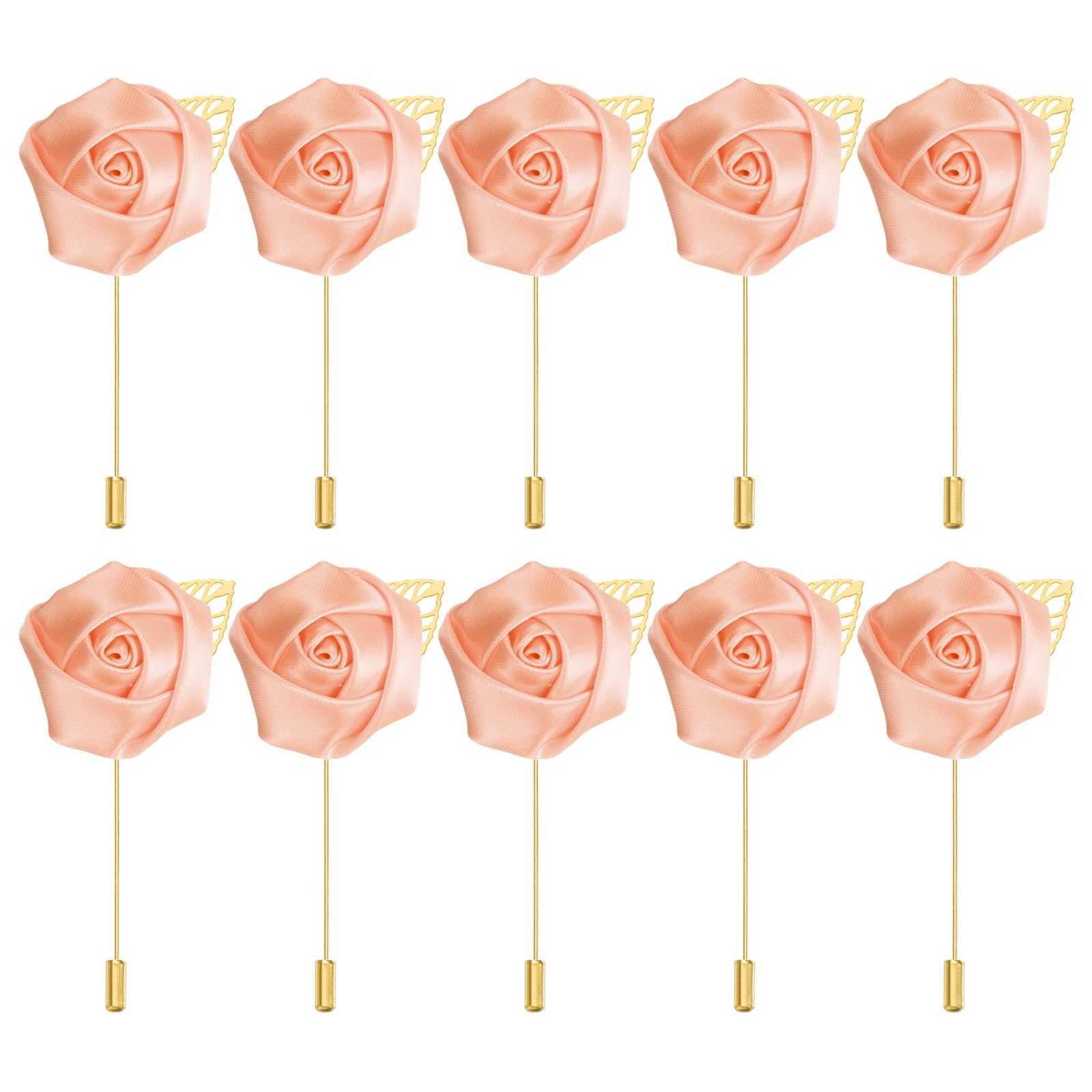 PATIKIL Rose Boutonnieres, 10 Pack Groom Wedding Boutonnieres Pocket Handmade Flower Lapel Pin Boutonnieres for Men Wedding Ceremony Party Prom, Light Pink